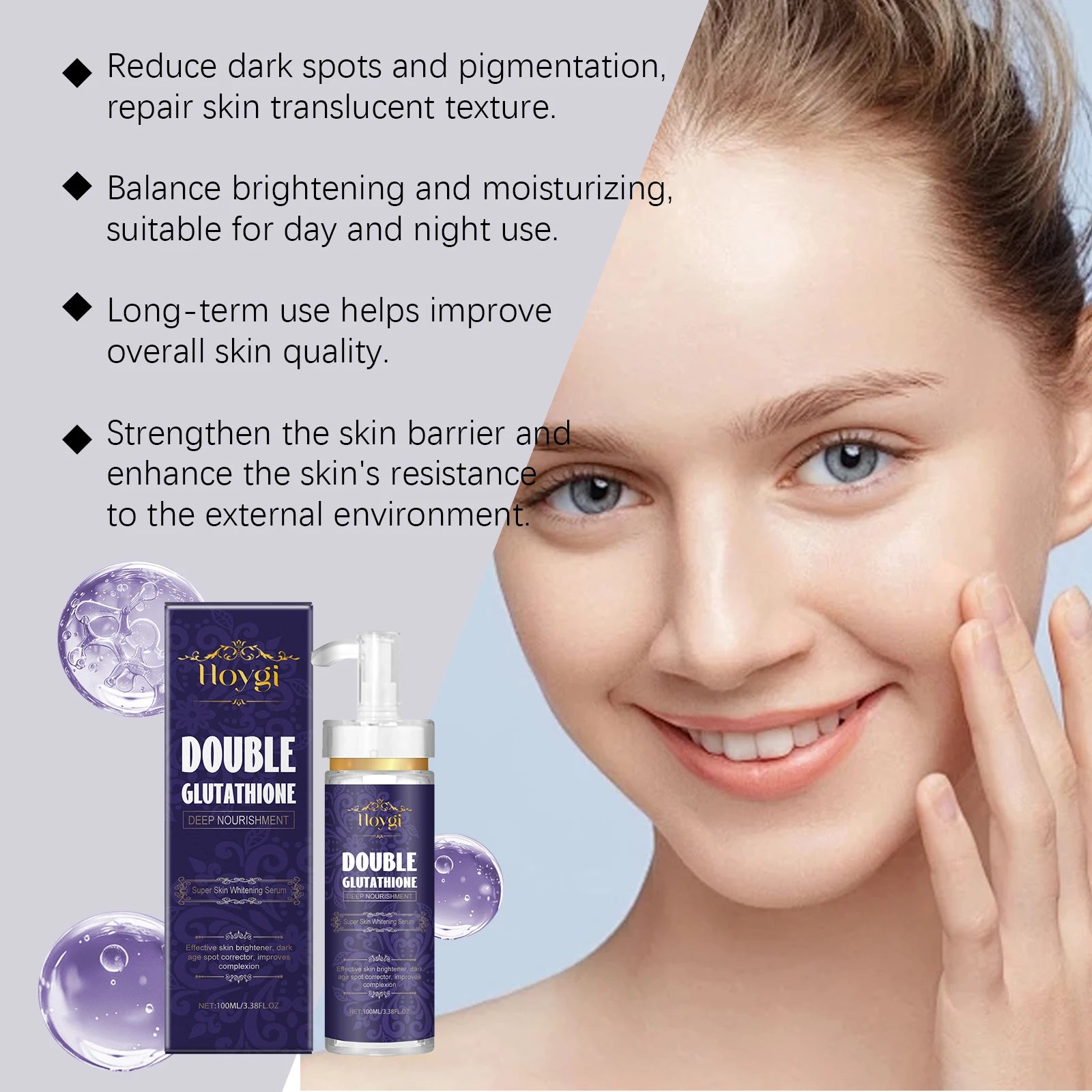 Double Glutathione Serum Lightens Dark Spots Even Skin Tone Skin Radiant Moisturizing Hydrating Smoothing Brighten Skin Care Qme