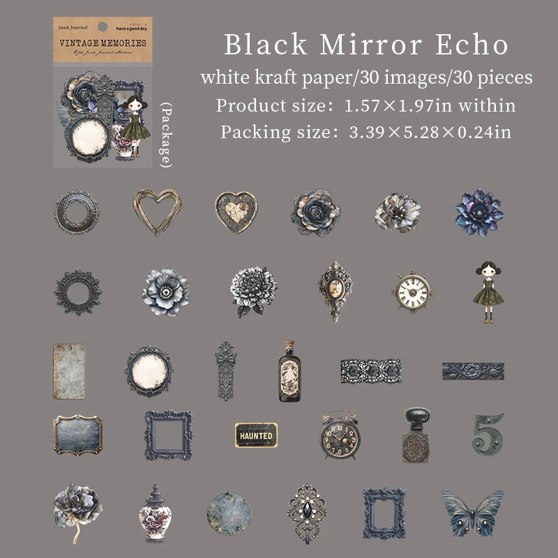 30 Sheets/Bag Vintage Floral Theme Stickers for Scrapbooking DIY Collage Material Phone Case Frame Computer Decoration Qme 2