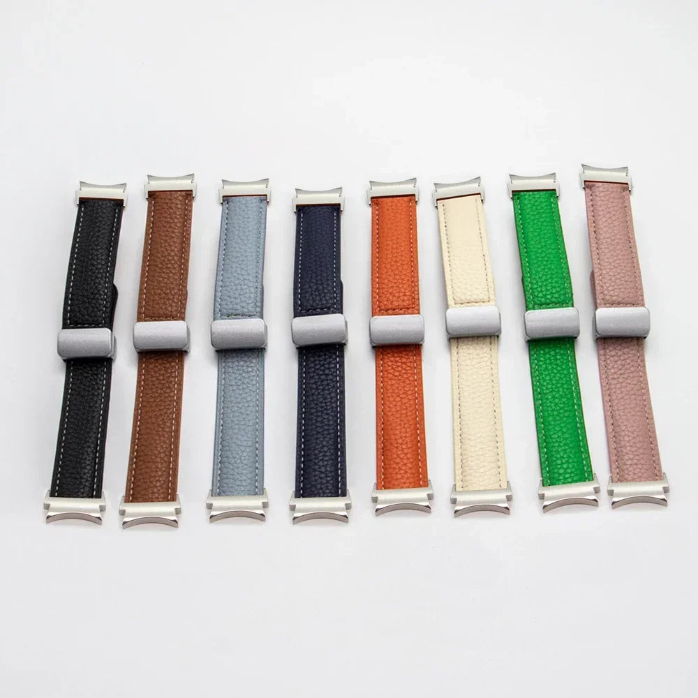No Gaps Leather Band for Samsung Galaxy Watch 6 5 4 40mm 44mm 4/6Classic 46mm 42 43 47mm 5 Pro 45mm Magnetic Buckle Watch Strap Qme