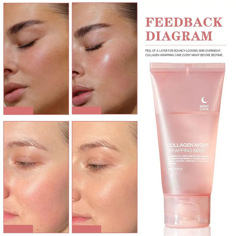 Hydrolyzed Collagen Overnight Facial Mask Wrapping Peel-Off Mask Hydrating Firming Mask for Elasticity Reduces Sagging Dullness Qme