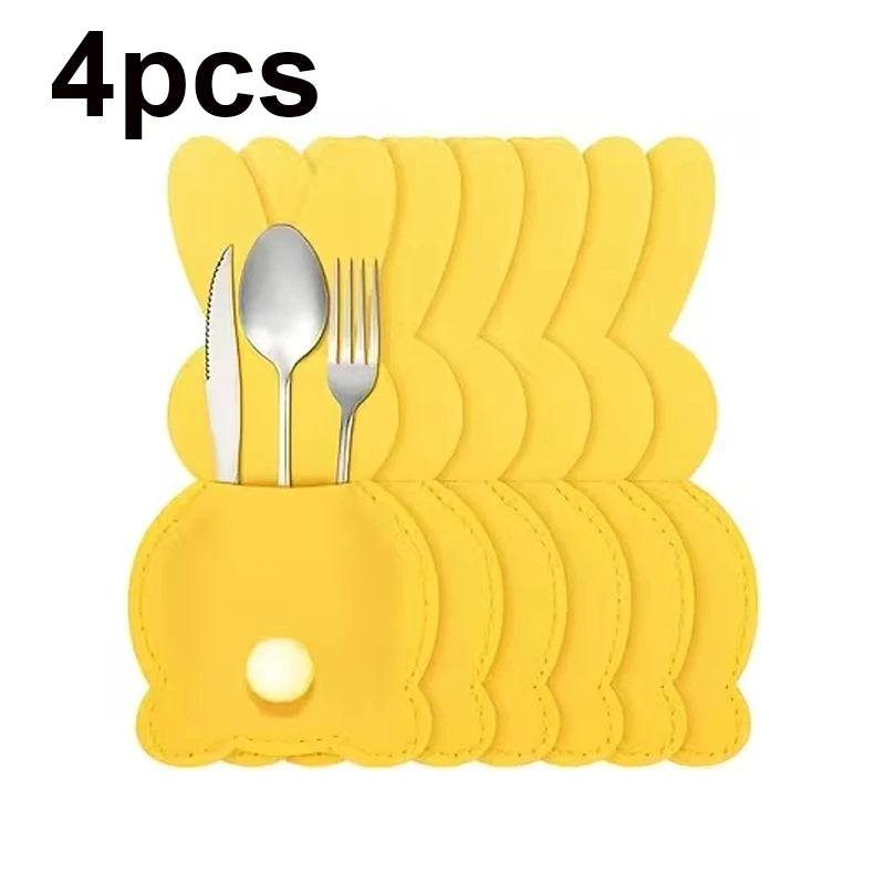 4Pcs felt tableware rack bag, creative Easter thickened felt cute rabbit tableware knife and fork storage party table decoration Qme 4pcs yellow 15x8cm