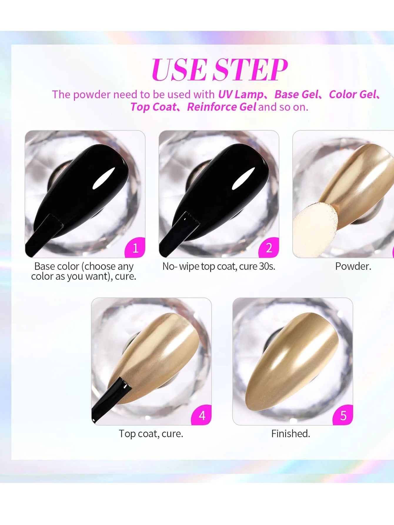 24-Color Plating Magic Mirror Nail Powder DIY Art Artistic Charm Qme