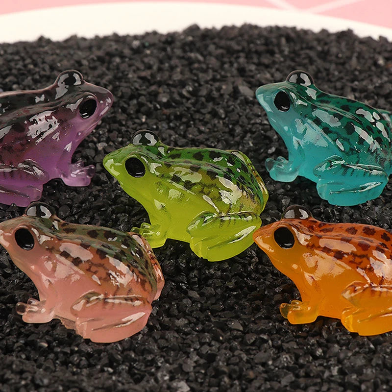 Lot Luminous Frog Figurines Landscape Gifts Resin Miniature Frogs Qme