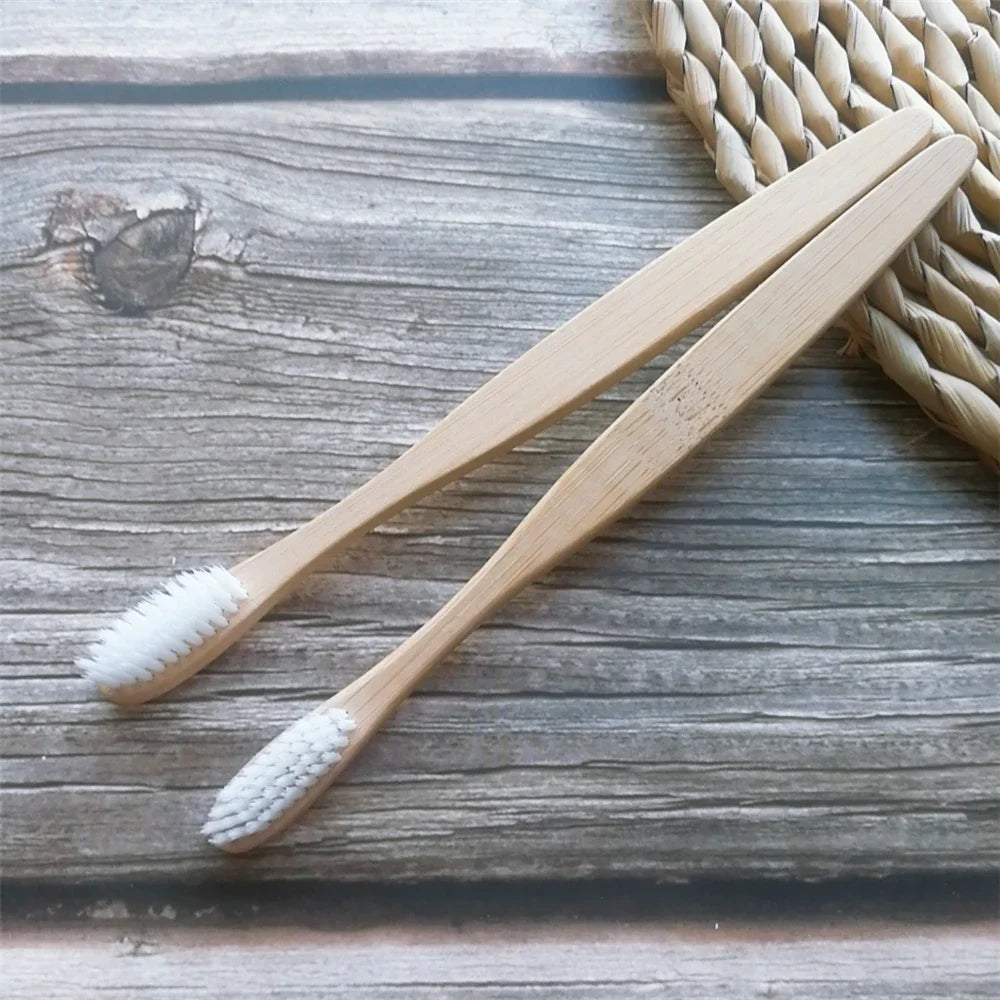 Colorful Natural Bamboo Toothbrush Soft Bristle Charcoal Teeth Whitening Manual Wooden Handle Toothbrushes Soft Dental Oral Care Qme White 2Pcs