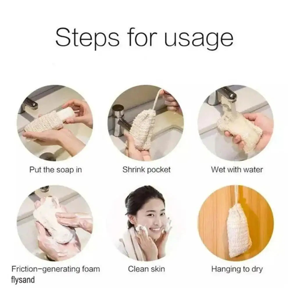 5Pcs Natural Cotton Linen Foaming Soap Bag Saver Net Mesh Massage Exfoliator Pouch Bathing Bubble Maker Body Cleaning Tool Qme