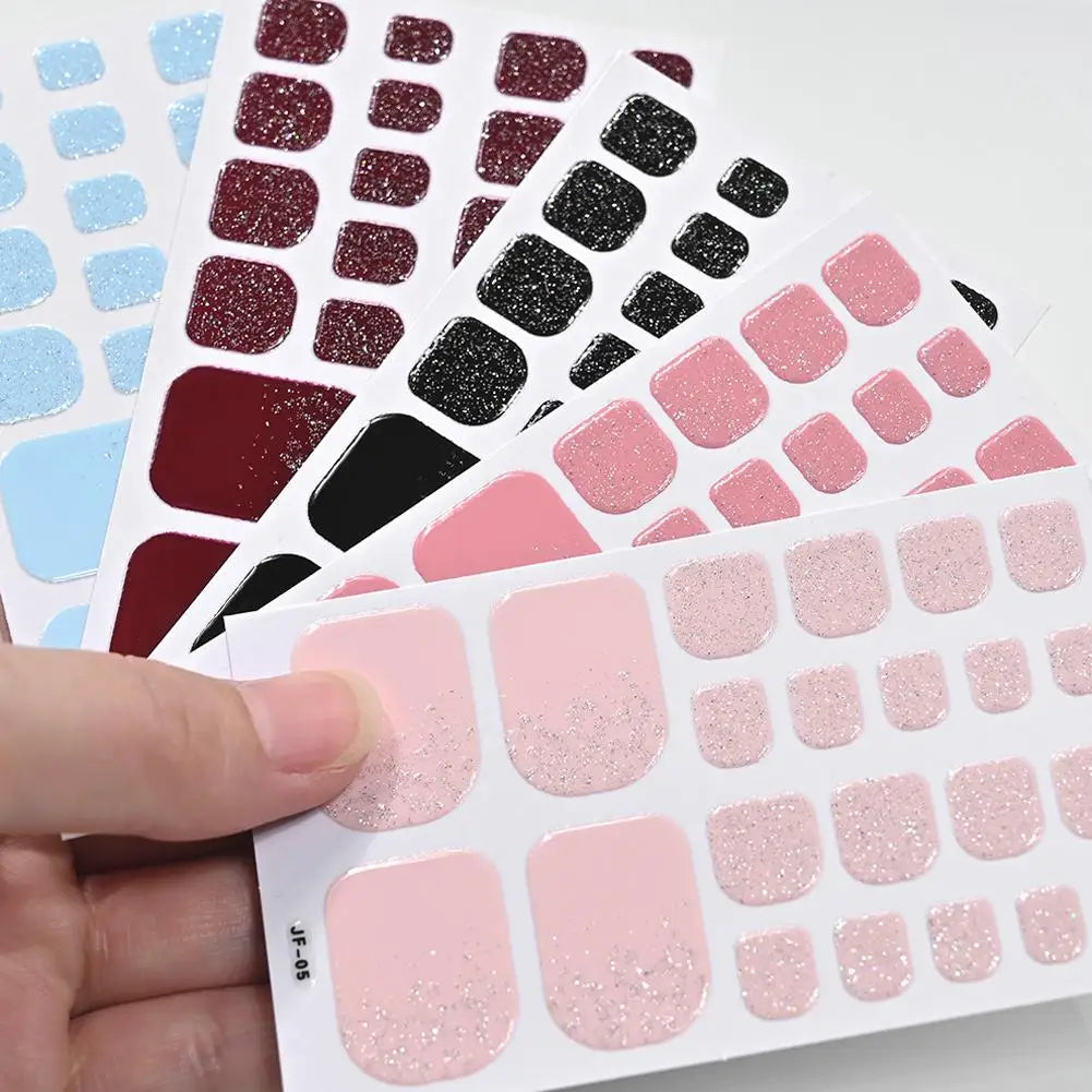 22Tips French Black Baking-free Toe Nail Stickers With Toenail Polish Patch Cover Decal Full Wraps Nail Glitter Art Long-La Y8P7 Qme