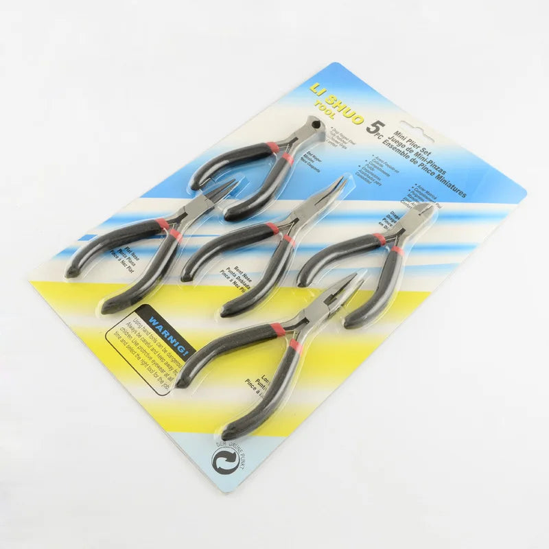 Pandahall 5pcs/set Steel DIY Jewelry Pliers Sets Kit Flat Nose Wire-Cutter & End Cutting Pliers Side Cutting Bent Nose Plier Qme PT-R007-03