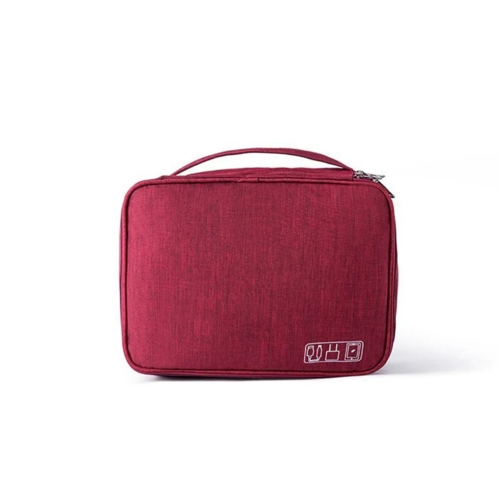 Portable Storage Bag Cable Data Cord Organizer Travel USB Gadget Bag Small Electronics SD Card Power Bank Waterproof Storage Bag Qme Three layer Red