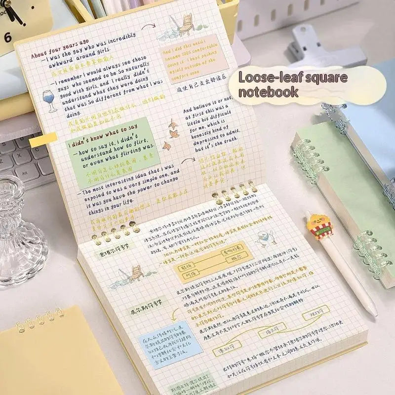 60 Sheets Flip Loose Leaf Notebook Thick No Bleed Grid Pages Binder Qme