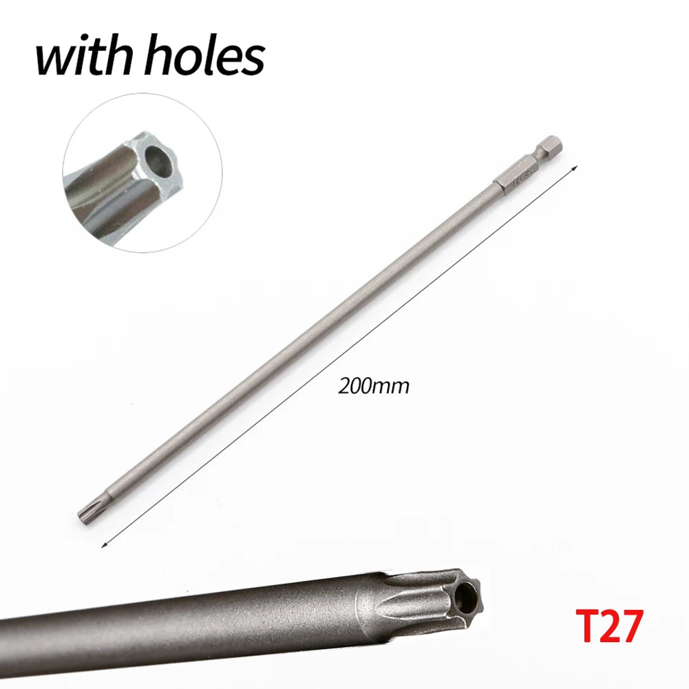 7.78In Hollow Torx Screwdriver Bit Hex Shank T8-T40 Tool For Exact Screw Unscrew Steel Electric Screwdrivers DIY Hand Tools Qme T27