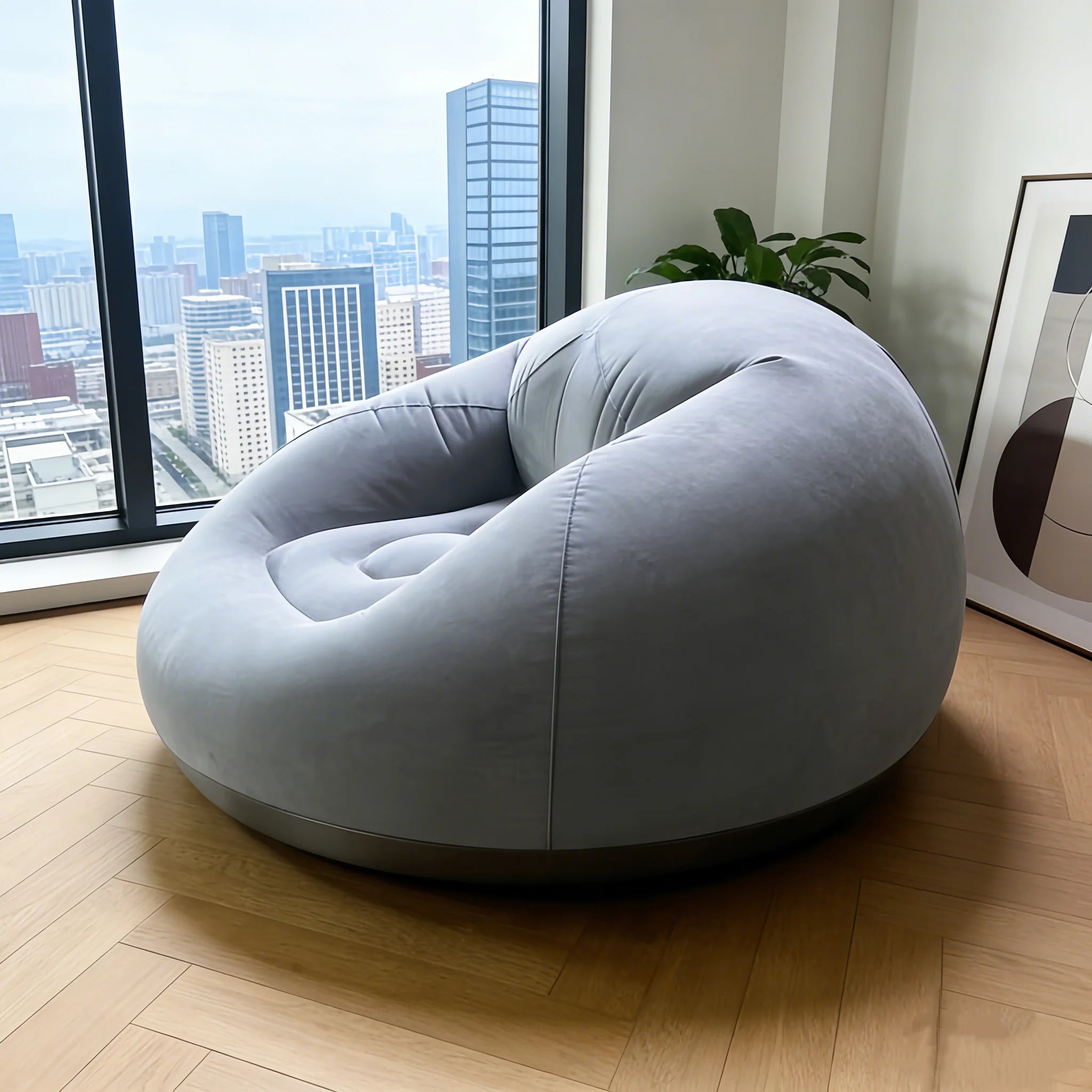 Portable Inflatable Round Air Sofa Soft Lazy Lounge Chair Indoor Outdoor Camping Relax Seat Qme