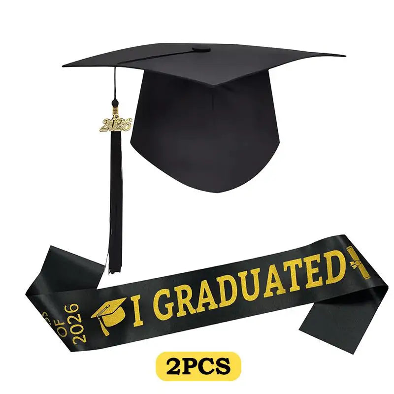 Class Of 2026 Black Golden Satin Sash Bachelor Cap With Tassel Graduation Shoulder Strap Congrats Grad Party Photo Props Qme A2