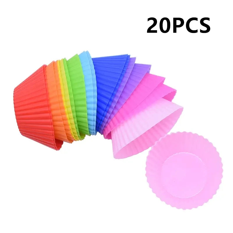 Silicone Cake Mold Round Heart Shape Muffin Cupcake Baking Molds Home Kitchen Bakeware Baking Cups BPA Free Kitchen Gadgets ﻿ Qme 20PCS Round