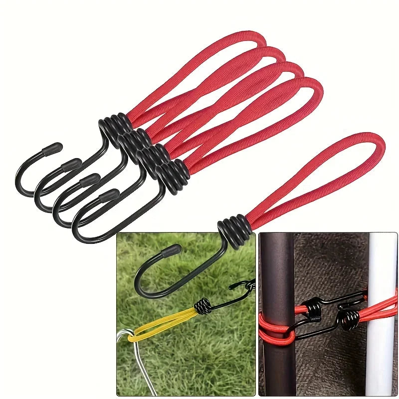 4pcs Heavy-Duty Elastic Bungee Cords with Iron Spiral Hooks, - Flexible Nylon for RV Camping, Tents, Tarps & Canopies - Durable Qme