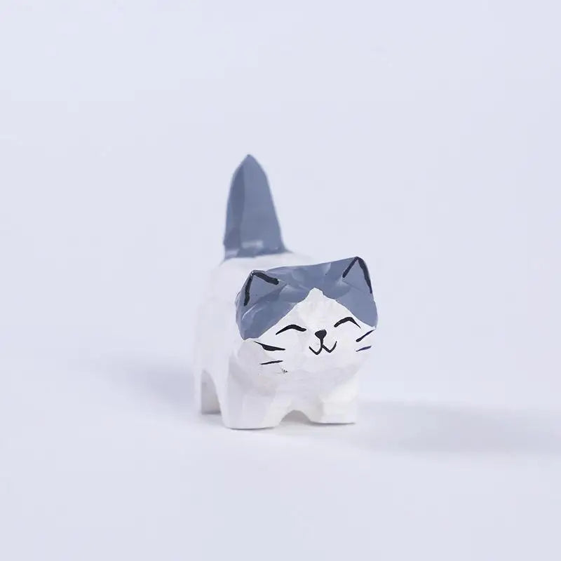 Cute Cat Figurine Decorative Wooden Ornament Miniature Kitten Home Bedroom Office Desk Decoration Gift Statue Qme A6