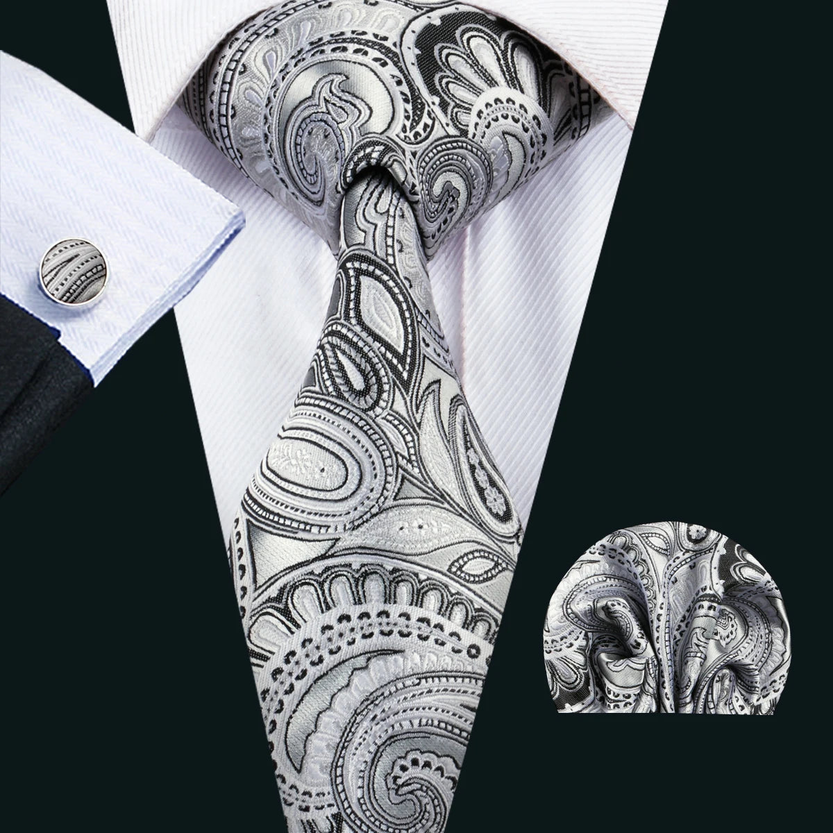 Black Geometric Tie Tie For Men Wedding Tie Party Necktie Handkerchief Cravat Barry.Wang Fashion Designer Tie Set LS-5225 Qme 1576