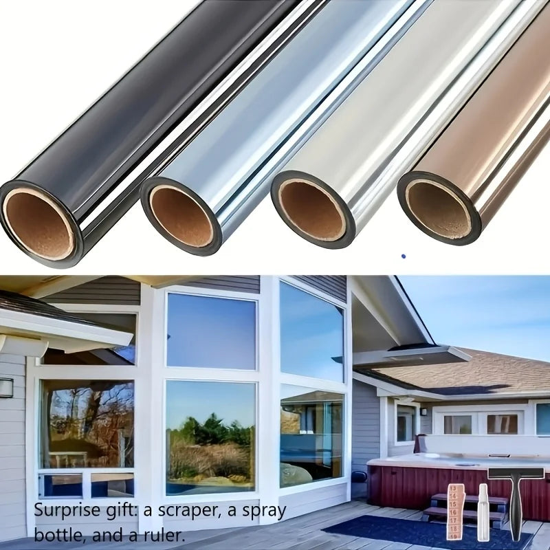 Large Privacy Film Kits Are Suitable for One-Way Windows.They Feature Electrostatic Adsorption, Are Adhesive-Free, Qme Blue Silvery 50X450cm