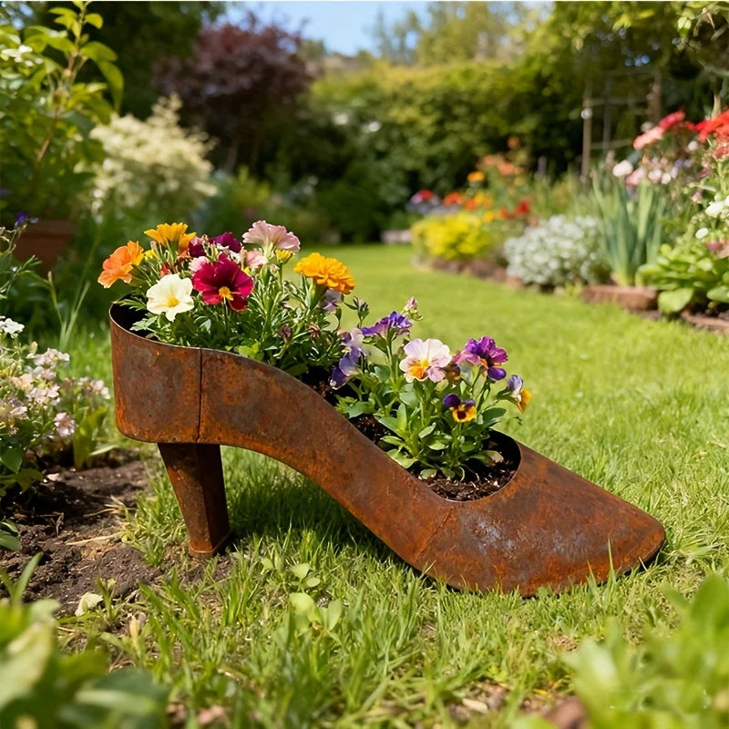 Rusty High Heel Flower Pot Retro Shoe Planter Decorative for Indoor Outdoor Garden Succulent Office Plants Home Decor Qme