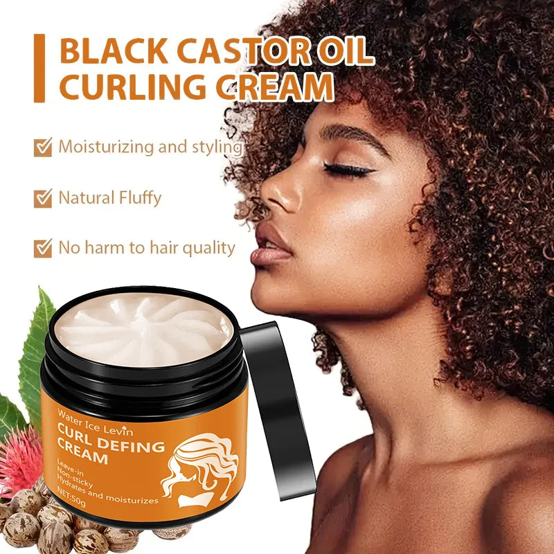50g Black Castor Oil Curl Styling Cream - Moisturizing Hair Styling Cream Suitable for Normal Hair, Men and Women, with an Easy-To-Use and Portable Plant-Based Formula Qme