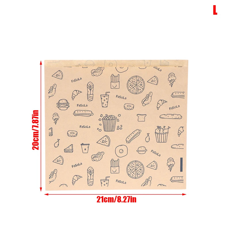 Greaseproof Paper Bag Kraft Food Wrapping Disposable Packaging Baking Qme L