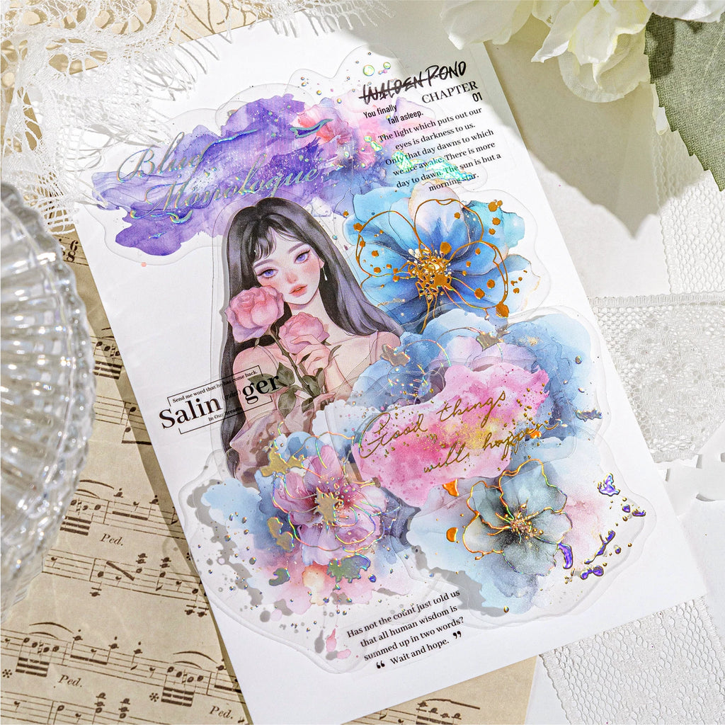 Holographic Waterproof Silver Floral Stickers 20 Sheets for Scrapbooking Journal DIY Decoration Collage Diary Supplies Qme