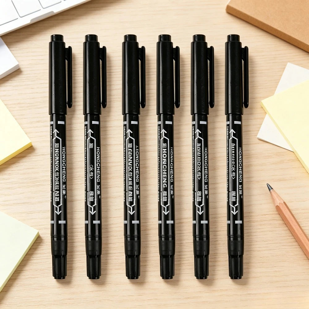 Dual Tip Black Fineliner Pens, Waterproof Sketch Markers for Drawing, Writing & School Art Qme