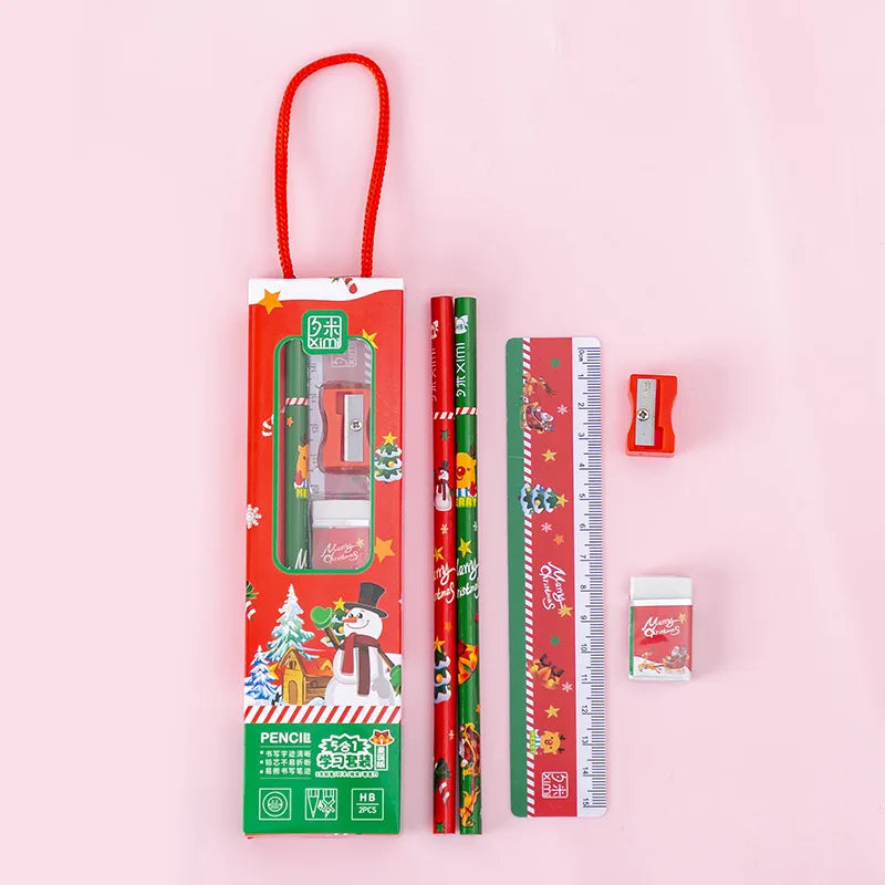 Learning Stationery Set, Birthday Gift 5-in-1 Pencil Set-Fluorescent Sticky Notes-Assorted Colors, Cute Office&School Memo Pads Qme