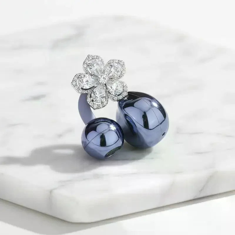 Flower Earphone Rhinestone Buckle Detachable Bluetooth Headset Clip Qme