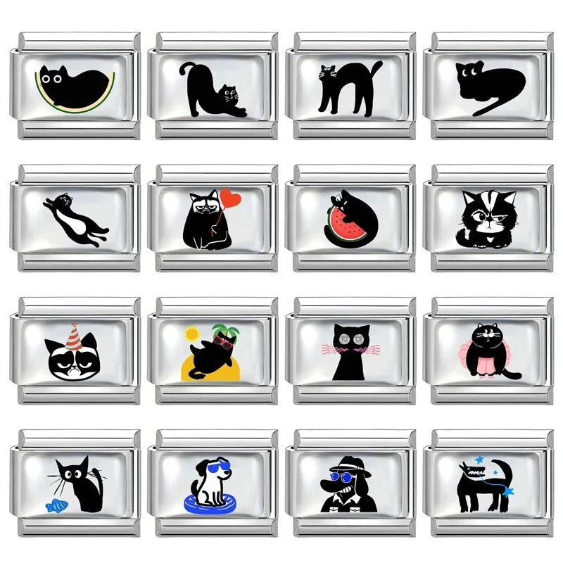 Fashion Cat Watermelon Dog Sunglasses Charm Bracelet Fit 9mm Bracelet Stainless Steel Italian Links Making DIY Jewelry Wholesale Qme