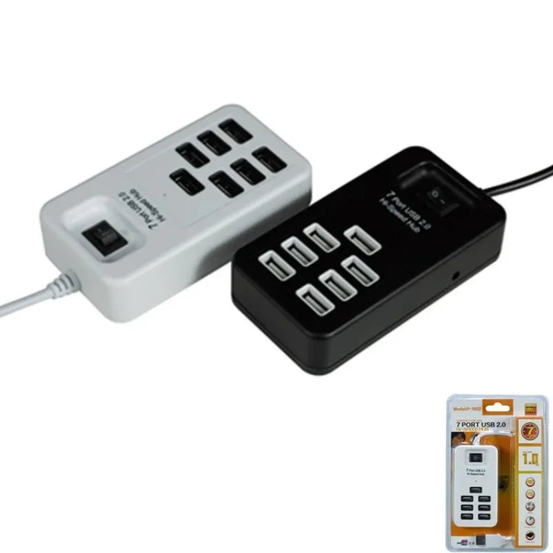 Hi-Speed Hub Adapter USB Hub Mini USB 2.0 7-Port Splitter for PC Laptop Notebook Receiver Computer Peripherals Accessories Qme