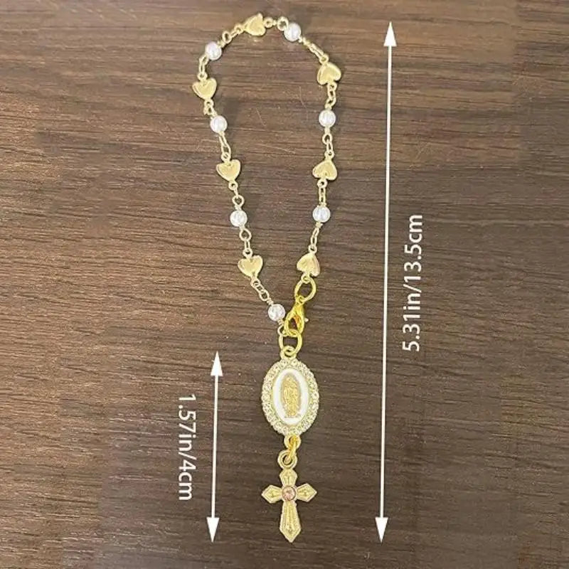 1Pcs Auto Interior Ornament Rosary Cross Pendant Steering Wheel Charm Religious Decor Christian Hanging Dashboard Accessory Qme A4