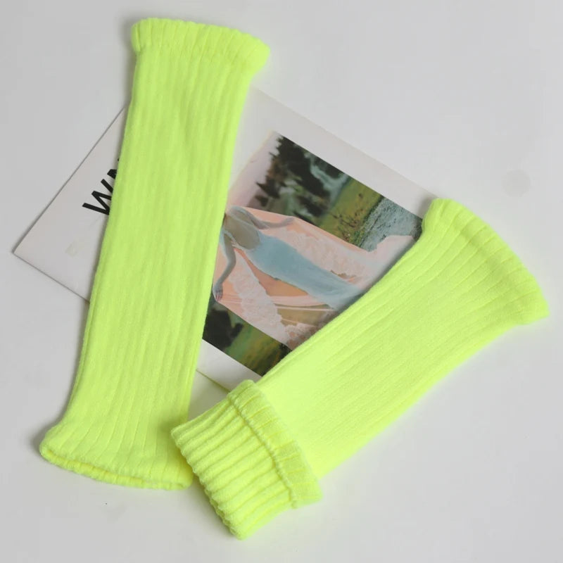 Women Winter Bright Green Color JK Style Spice Girls College Foot Cover Warm Pile Long Socks Boot Cuff Cover Knitted Leg Warmers Qme