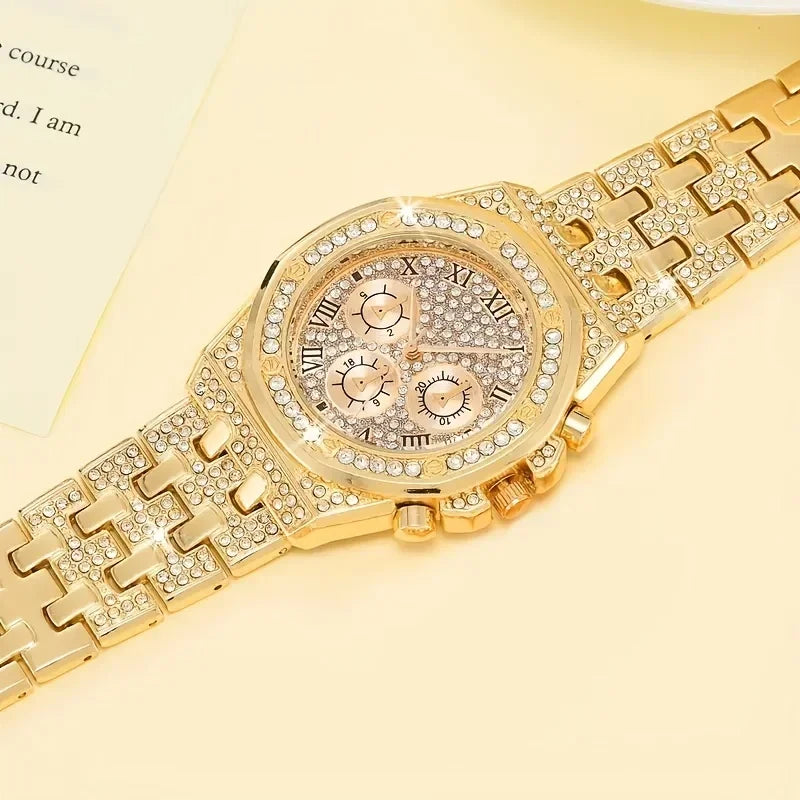 Luxury Octagonal Bezel Iced Quartz Watch Multipack Roman Numeral Dial Men Hip Hop Jewelry Without Gift Box Qme