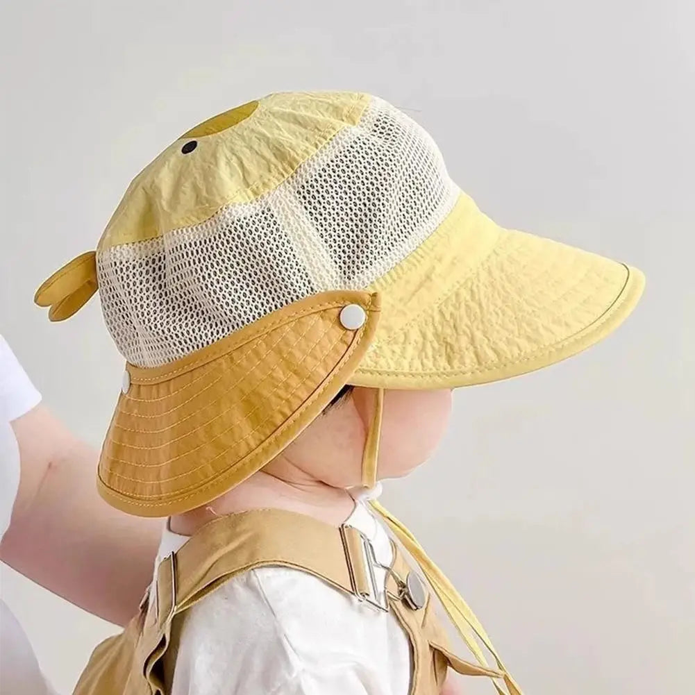Summer Mesh Breathable Bucket Hats Cute Kids Sun Hat Wide Brim Beach Qme