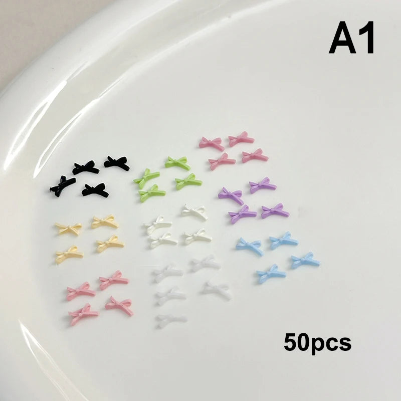Chic Trendy Manicure Look Ribbon Bowtie Nail Charms Light Luxury Qme A1
