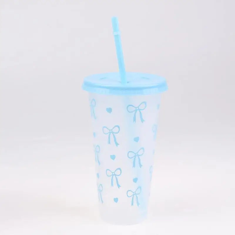 700ml With Lids Sippy Summer Sippy Cup Pink Bow Large Capacity Water Bottle Juice Milk Cup Cold Mug Qme Blue 700ml