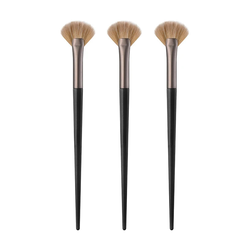 1 Slim Soft Facial Fan Brush Makeup Cosmetic Multi Use Mask Tool Qme 3PCS Black