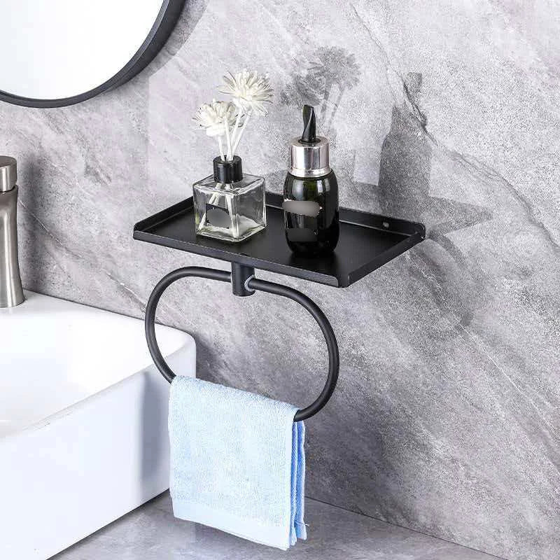 1 Storage Towel Rack Hand Bathroom Non Perforated Circular Ring Qme black