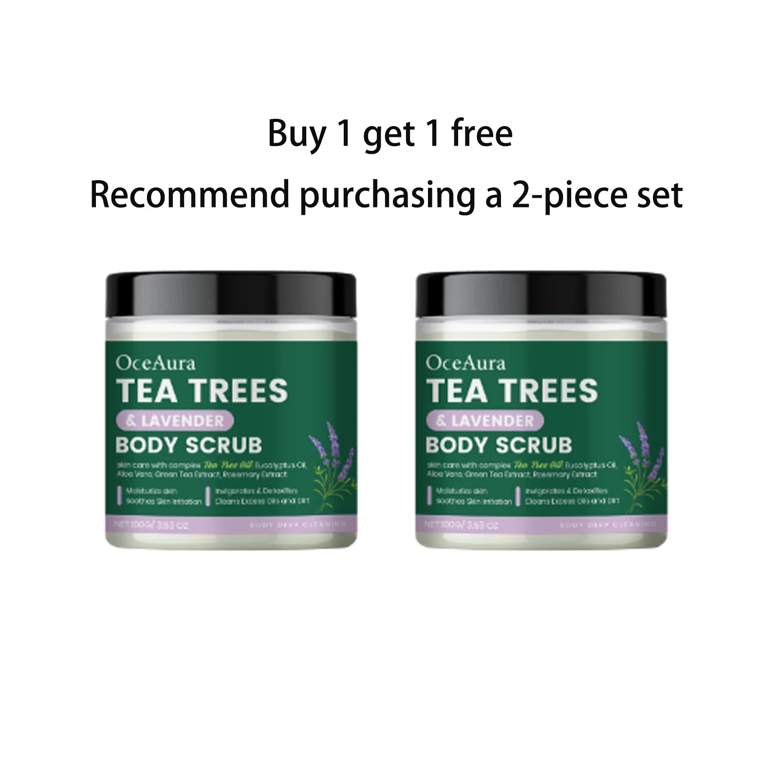 OceAura Tea Trees Lavender Body Scrub Gentle Skin Deep Cleansing Exfoliating Soothing Moisturizing Detoxifying Body Care Scrub Qme 100g x2