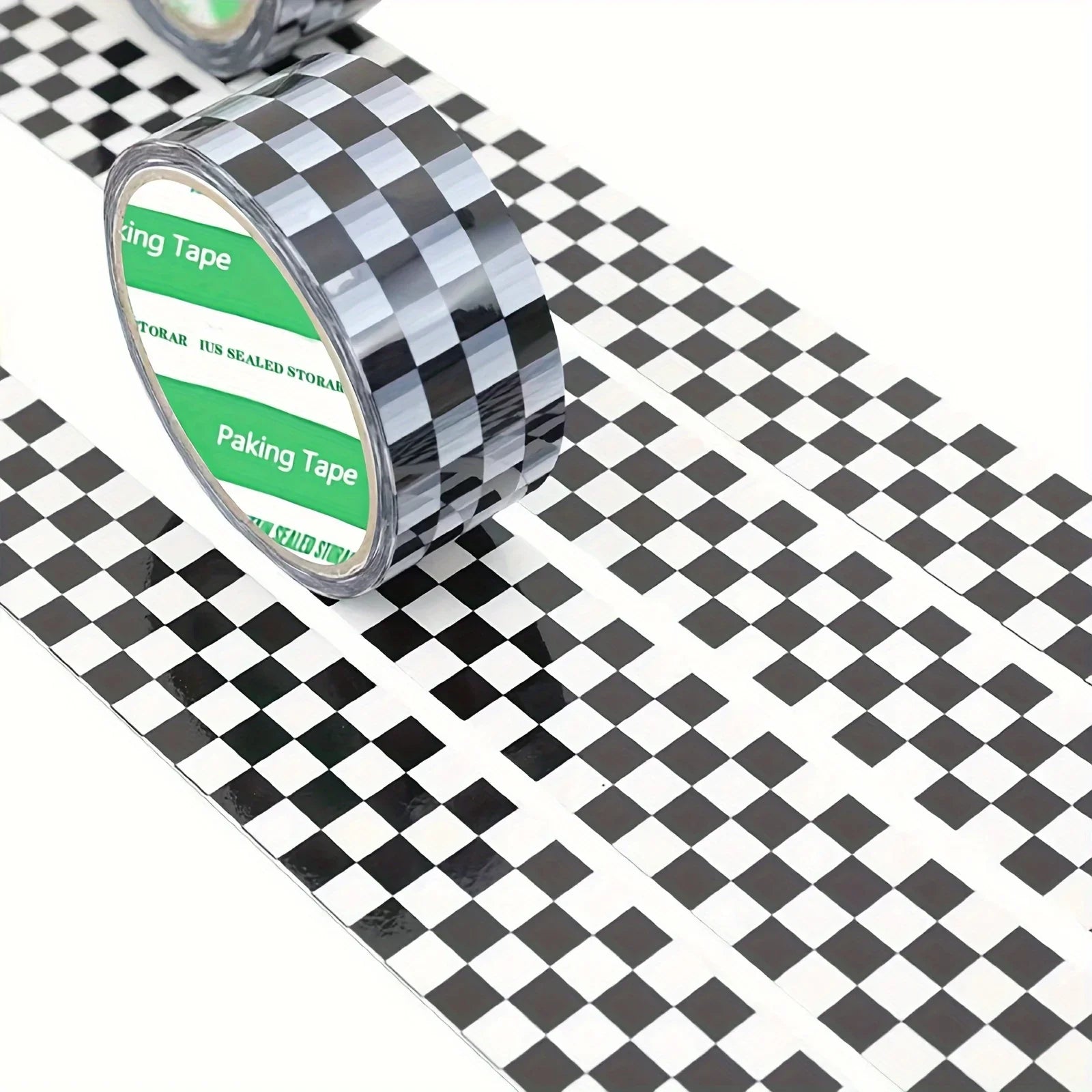 Black and White Checkered Shipping Tape, for Crafts, Packaging, Outdoor, Indoor Use Qme