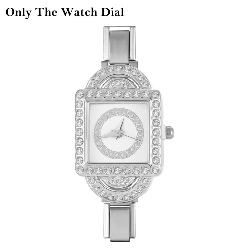 New Vintage High Quality Square Inlaid Zircon Stainless Steel Watch Bracelet Women's 9MM DIY Italian Charm Bangle Jewelry Gifts Qme Style 39