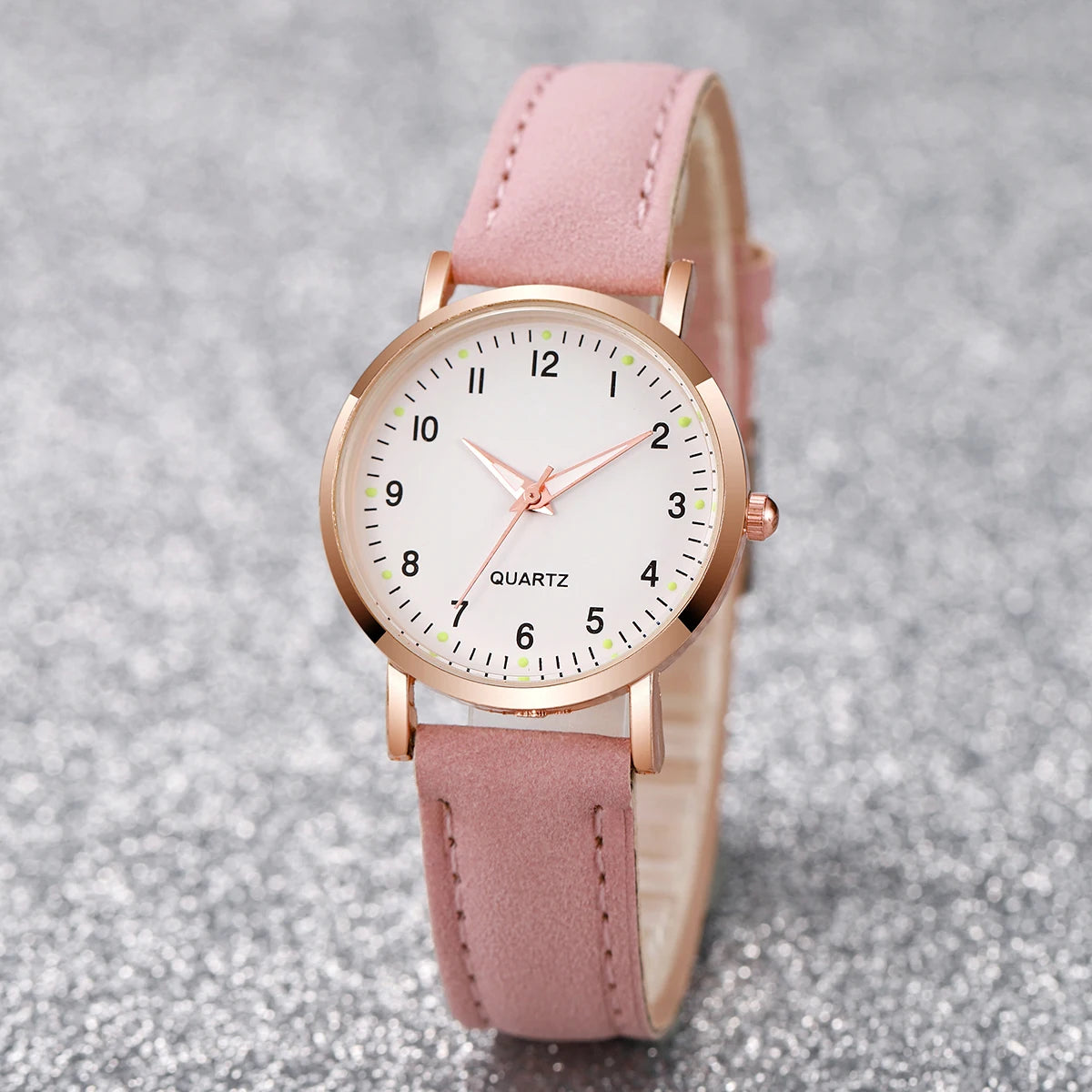 20261/3/4/5PCS Fashion Arabic Dial Women Quartz Watch Casual Leather Strap Wristwatch for Girls Clock Gift（Without Box） Qme 1PC Pink No Box