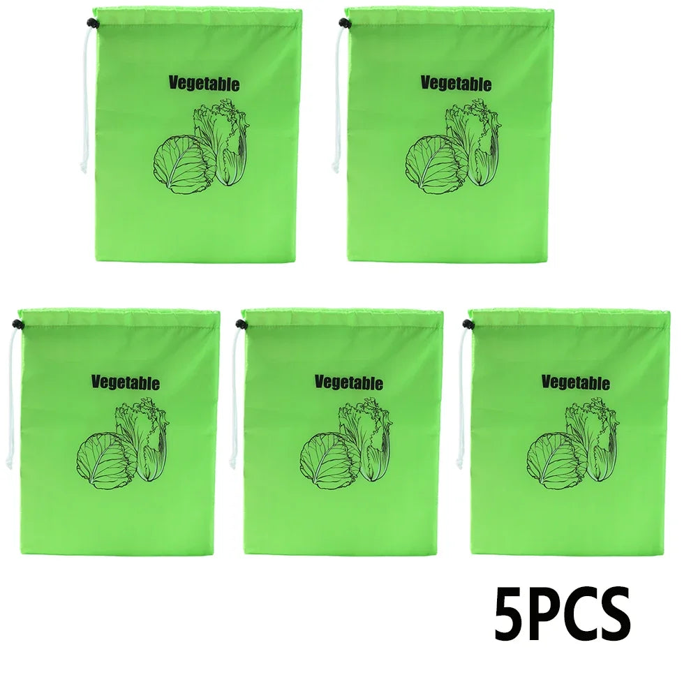 5/3/2/1Pcs Banana Preservation Bag Insulated aluminum film Fruit Vegetable Fresh-keep Pocket Drawstring Food Preservation Bag Qme Green-5pcs