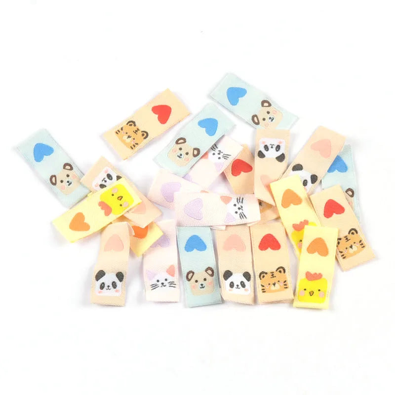 50Pcs Tiger/Chick/Panda Printed Embroidery Washable Care Label For Sewing Accessories Garment DIY Crafts Supplies Bag Shoes Tags Qme random mixed