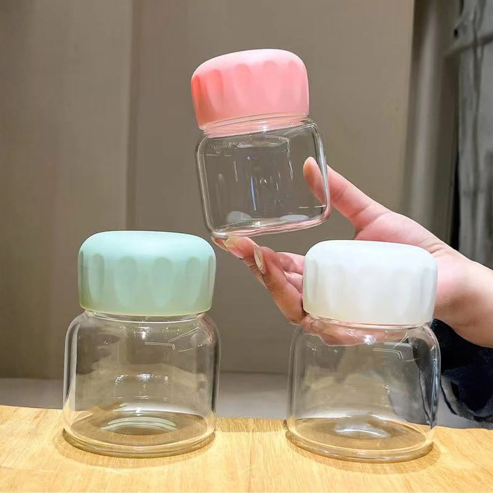 Small Plastic Cute Leak-proof Water Cup Soy Milk Coffee Mug Breakfast Cup Glass Water Bottle Outdoor Picnic Sports Protable Cup Qme
