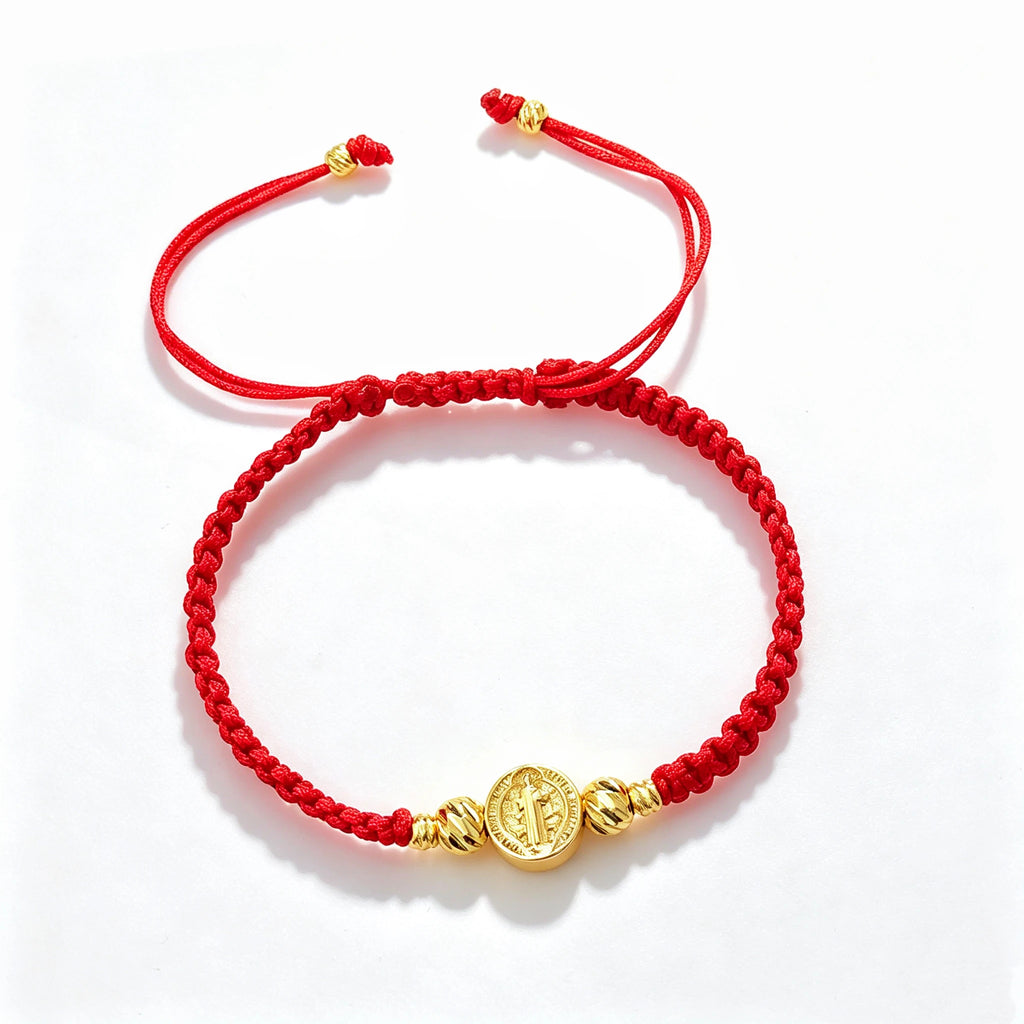 Adjustable St. Benedict Red Black Rope Braided Bracelet Gold Plated Protection Religious Jewelry for Men Women Daily Party Gift Qme 3