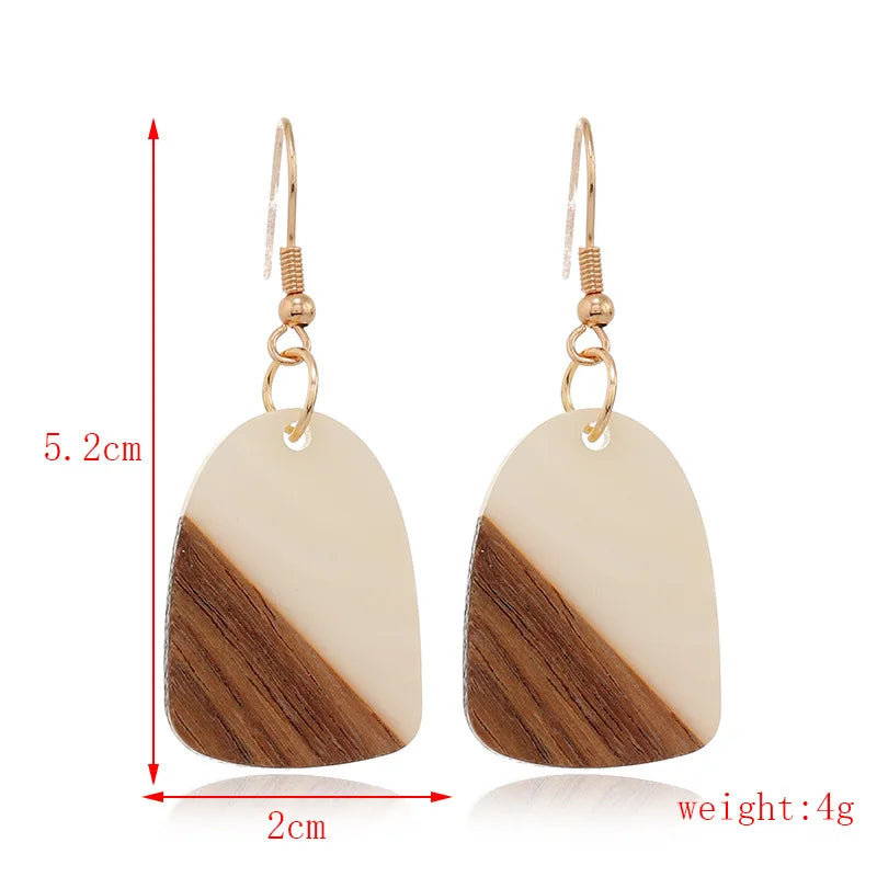 Creative Vintage Resin Splicing Wood Personality Earrings Personality Charm For Women Girls Wedding Christmas Party Gift Qme