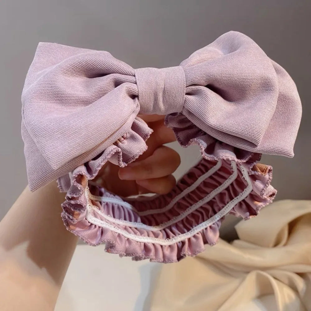 Durable Wash Face Bow Headband Double-layered Lace Washing Face Hairband Versatile Makeup Face Washing Tools Beauty Salon Qme Purple