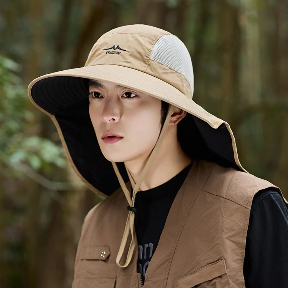 Fashion Mesh Men Fishing Hat UV Protection Sunscreen Male Fisherman Cap Mountaineering Portable Outdoor Sun Hat Hiking Qme Khaki