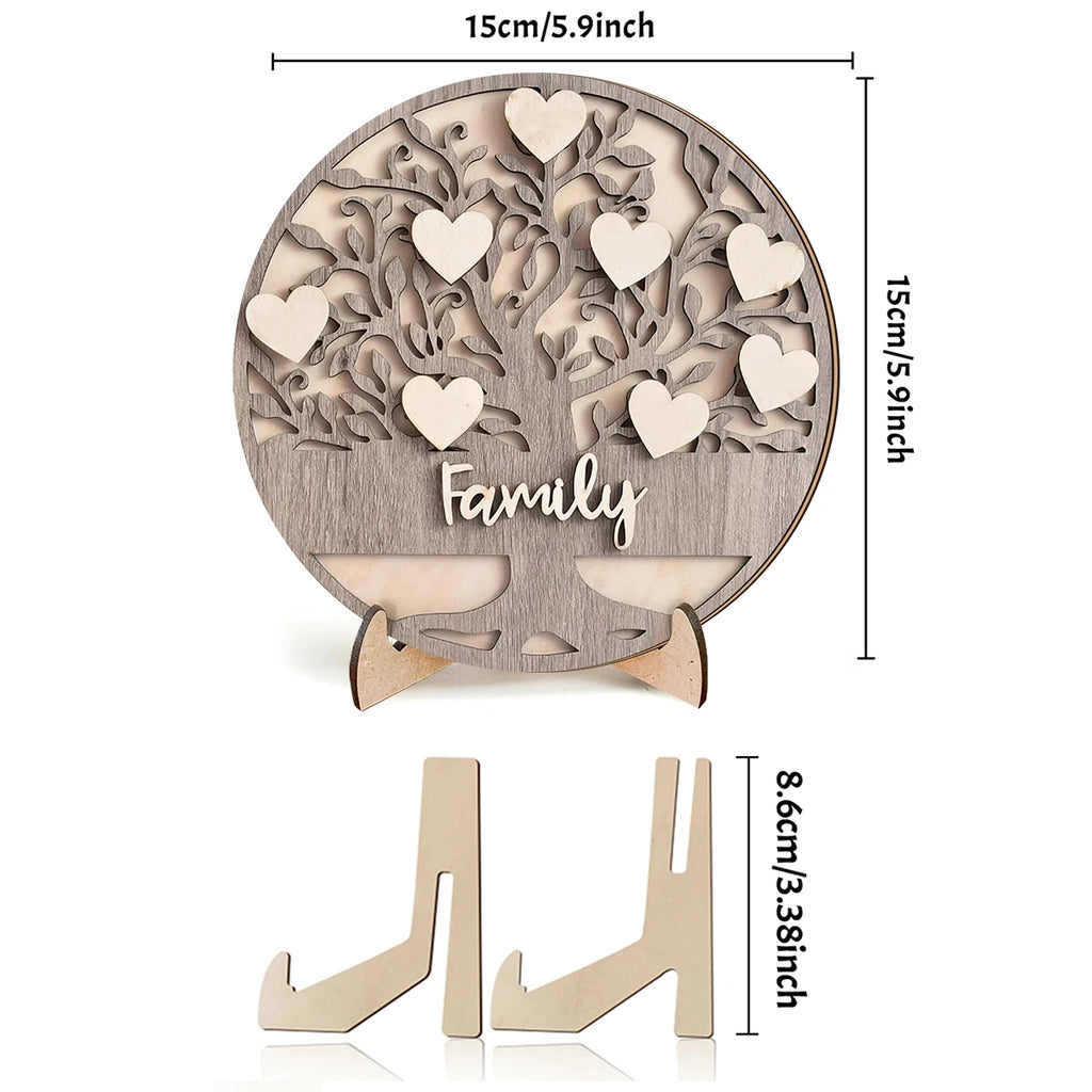 1SET 3D family themed wooden desktop ornament, home hollowed out tree of life with love embellishment, family commemorative gift Qme